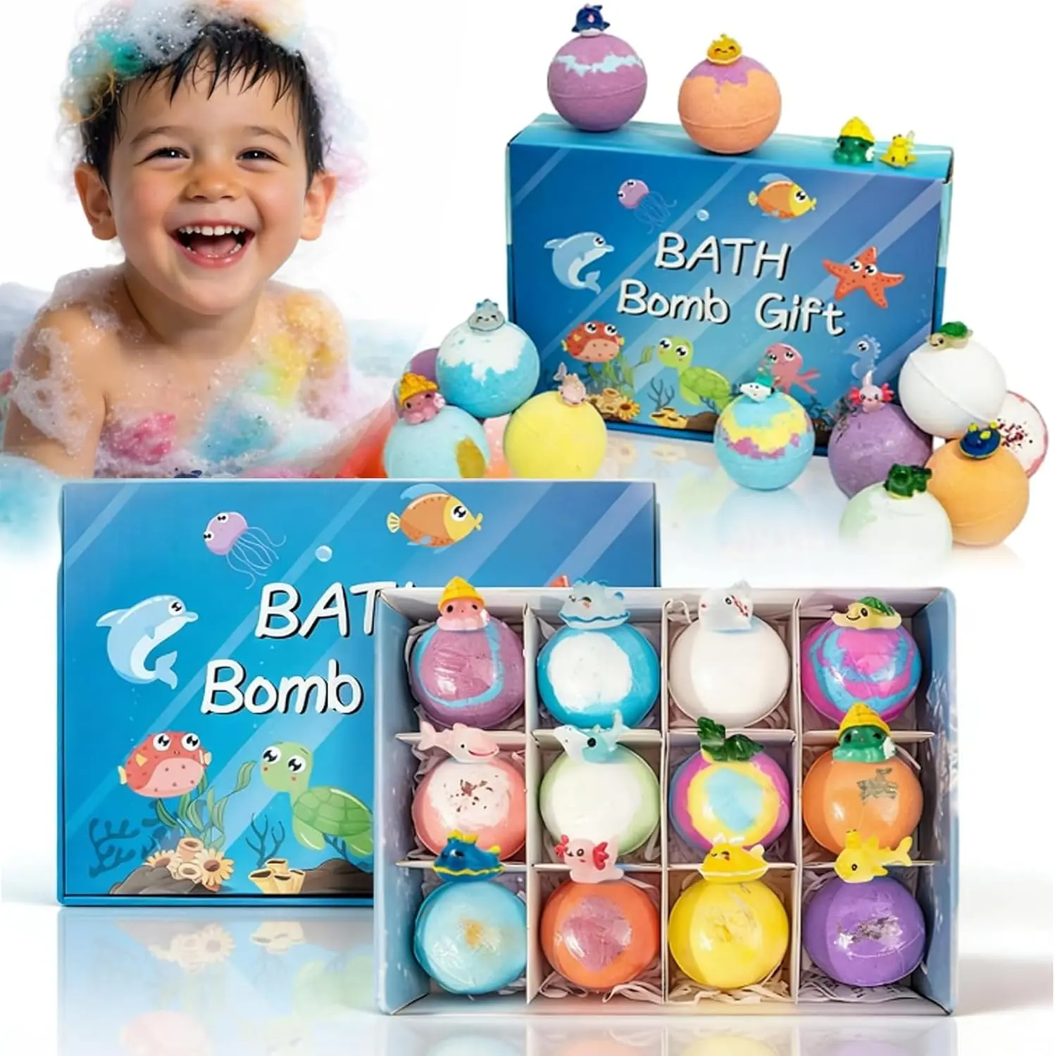 Easter Bath Bombs with Toys Inside, 12-Pack Kids Bath Bombs with Surprise Inside, Splashy Surprises Bath Bomb - Fizzy Bubble Bath Gift Set for Boys & Girls, Gentle on Sensitive Skin