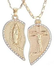 St. Mary Heart Necklace Dual Chain Couple Prayer Pendant, Elegant Religious Symbolism, Valentine's Day Gift, 45cm Long Cross Necklaces