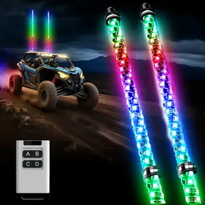 2 Pack LED Whip Light with Aluminum Base, High Brightness Flag Light with 4 Keys Remote Control, Spiral RGB Lighted Strip for UTV ATV Polaris RZR SXS Jeep Truck Off Road Lights