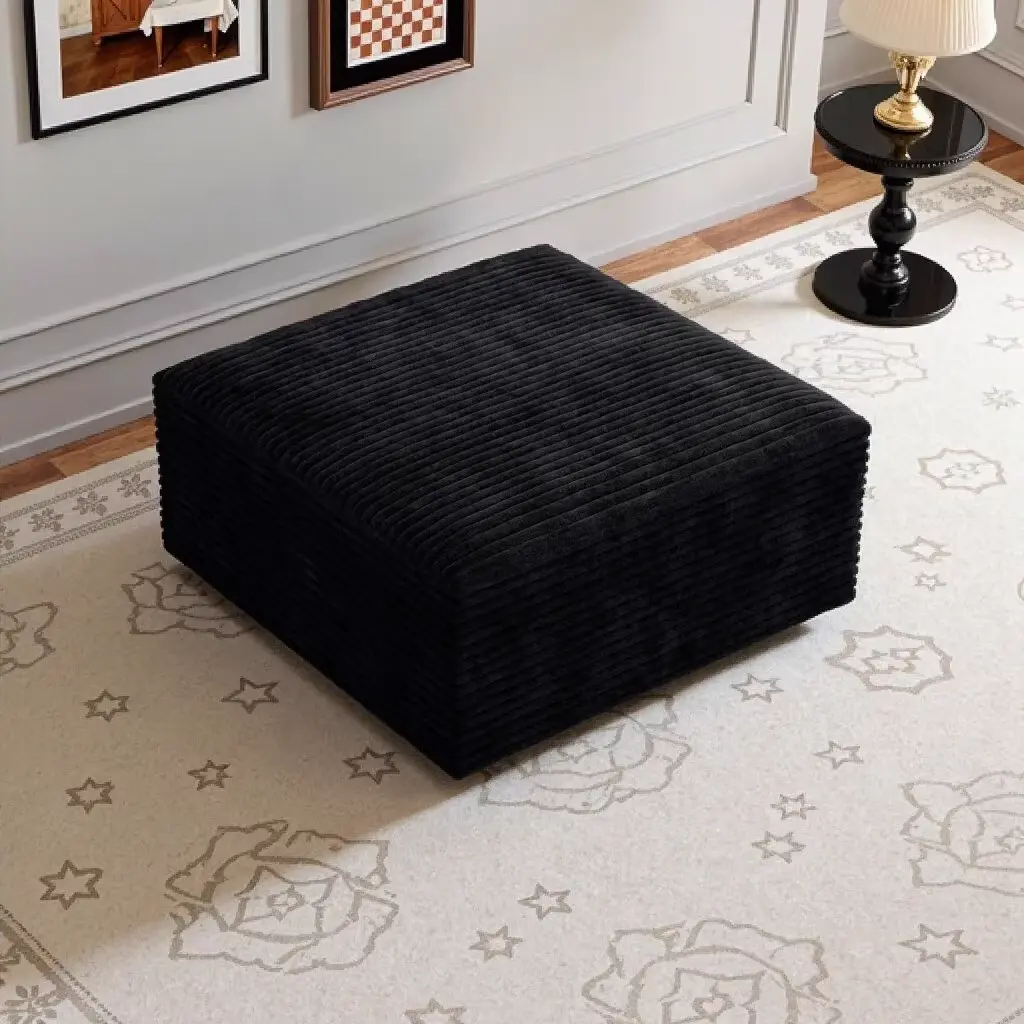 35.4” Modular Ottoman, Corduroy Fabric, Zero Assembly Multifunctional Footrest or Extra Seat for Sectional Sofa, Black#TikTokShopDealsforYouDays