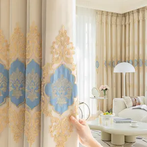 Double Layer Cloth Curtain, Velvet Embroidery Craftsmanship, High-Quality Light Blocking Fabric, Suitable for Living Room Bedroom Home Decor, Home Decoration Curtain