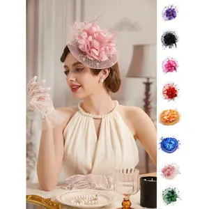 1PCS Fascinators Hat Kentucky Derby Tea Party Headwear For Women Girls Flower Mesh Ribbons Feathers Headband