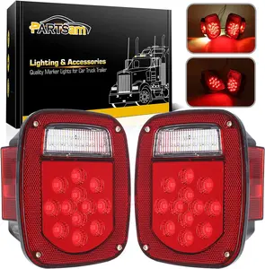 Partsam Square Rear Combination Tail Lights Lamps Assembly Compatible with 1979-2006 Wrangler TJ YJ CJ Replacement Tail Lights Assembly
