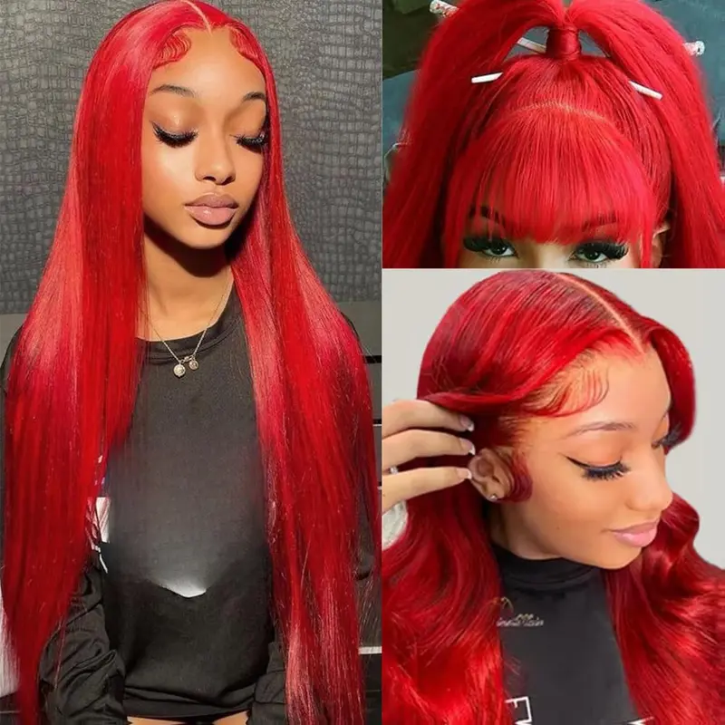 PANDA ANGEL Burgundy Lace Front Wigs Human Hair Straight Dar  display picture 2