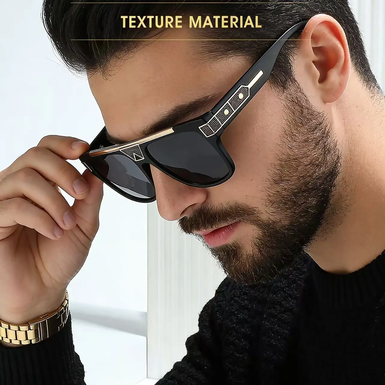Designer Inspired So Electric 26 HHD 58 Black & Gold Frame Sunglasses Retro Oversized Black Gold Sunglasses for Men Women  main image 4