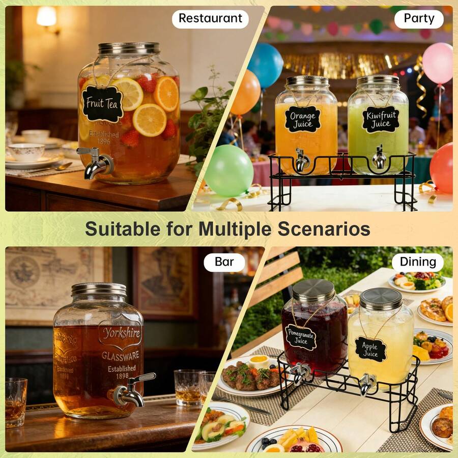 2 Packs 1 Gallon Glass With Stand And 304 Stainless Steel Faucet Party Drink Dispenser