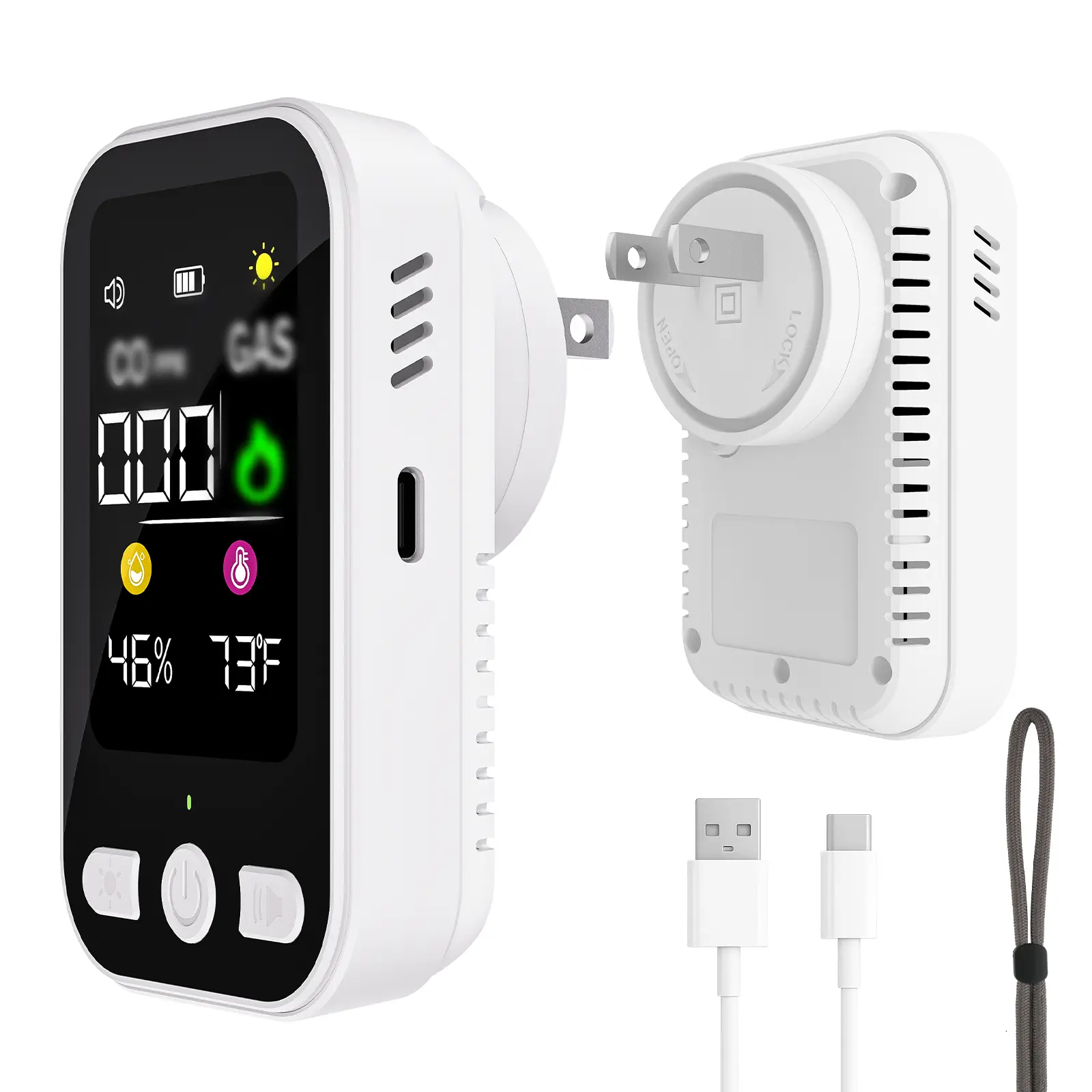 4 in 1 Portable Detector Plug & Play Design with HD Digital Display, Accurate Temperature Humidity Sensors & Alarms, Ideal for Home, RV, Garage, Apartment