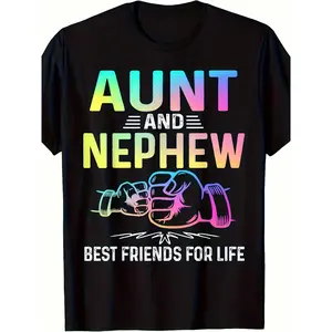 Aunt and Nephew Best Friends for Life Matching T-Shirt| 100%, Relaxed Fit, Vibrant Graphic Design, Perfect Gift for Birthdays, Holidays & Anniversaries, XL-XXXL, Black, Outdoor, Crew Neck, All-season