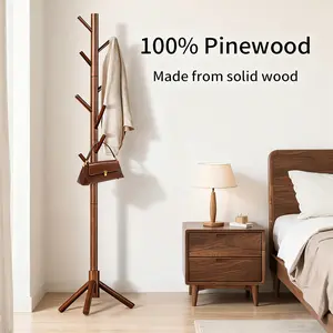 Coat Rack, Coat Racks Freestanding with 8 Hooks 3 Adjustable Heights for Clothes, Hats, Handbags, Coat Tree Easy Assembly for Entryway, Bedroom, Hallway, Office(Nature)