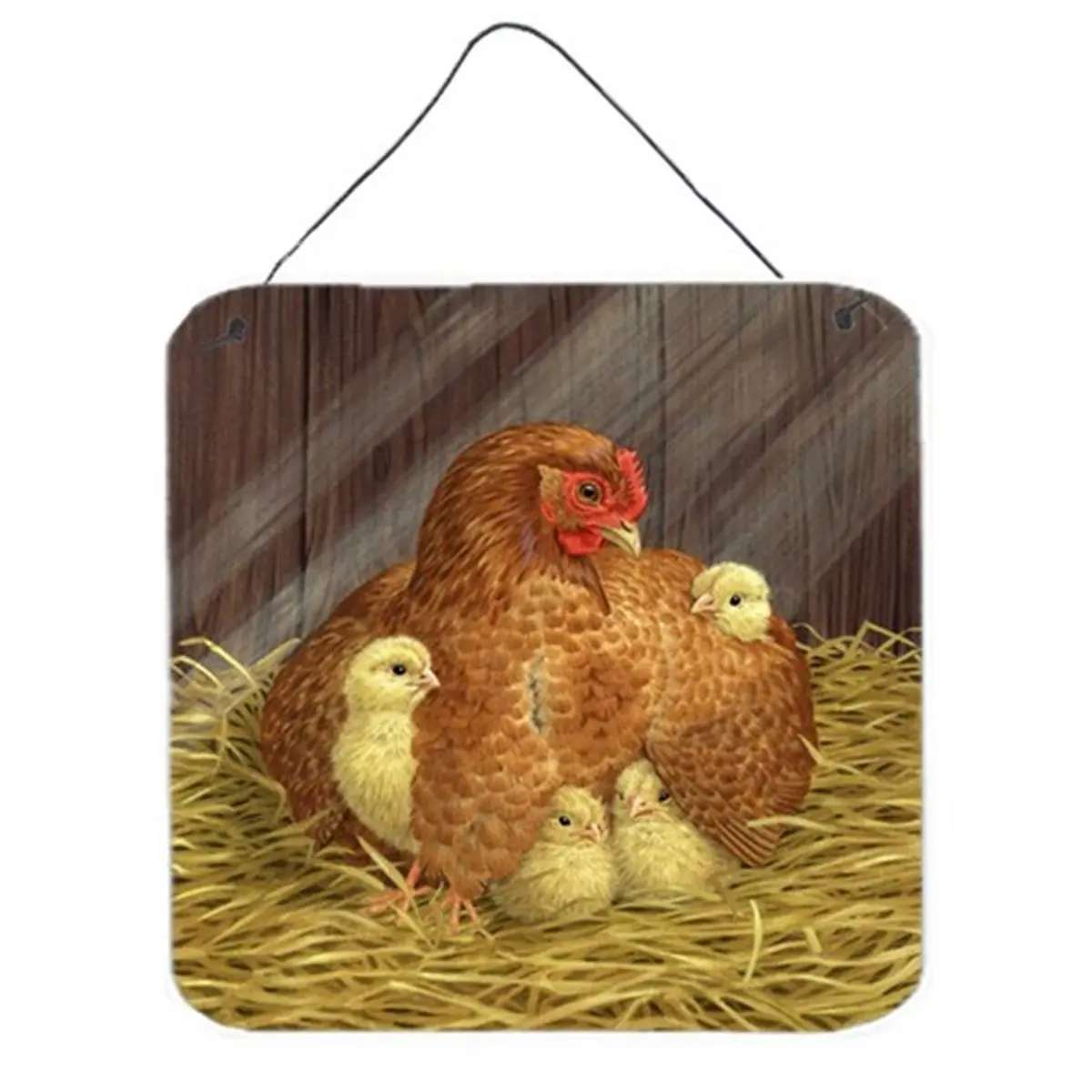 212 MAIN Hangable My Little Chickadees Hen with Chicks Aluminum Wall-Door Hanging Print, Rust-Resistant Animal Character Figures Wall Arts, 6 x 0.02 x 6 in Bathroom Home Decor Accessory