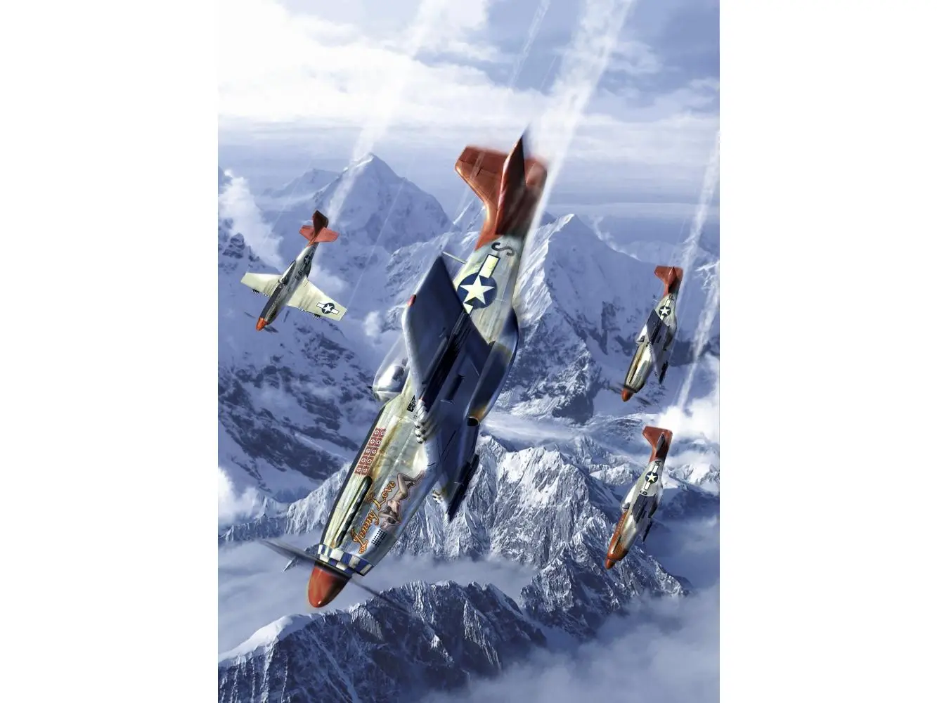StockTrek Images PSTKRT100003MLARGE Tuskegee Airmen of The 332Nd Fighter Group Flying Near The Alps in Their P-51 Mustangs Poster Print, 24 x 33 - Large
