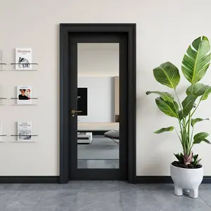 French Slab Door,1-Lite Mirror Solid Wood Slab Interior Doors Pre-Assembled for Pantry Laundry Closet Bathroom Black Primed Panel Door,w/o Hardware