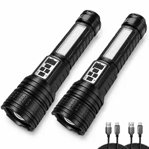 2 Pack High Lumen Rechargeable LED Flashlights 15 Lighting Modes Zoomable Flashlights with COB Side Light Digital Battery Display Long Range Waterproof Durable Powerful Flashlights for Camping Hiking Emergency Home Car Outdoor Use