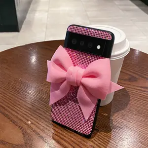 Fashion 3D Cute Pink Cloth Butterfly TPU Phone Case Casing For Google Pixel 6 7 8 9 10 Pro XL 9A 8A 7A 6A 10A Glitter Lattice Protective Back Cover