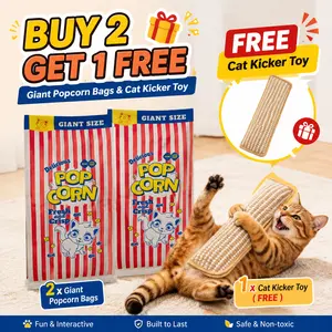 2 Pcs Giant Cat Crinkle Bag Toy, Collapsible 29.5 X 13.8 Inch Paper Bag Tunnel Interactive Hideaway with Crinkle Sound for Indoor Cats, Kittens, Rabbits, Ferrets, Free Bonus Catnip Pillow Toy, Self-Entertainment Boredom Relief Pet Supplies for Indoor Cats
