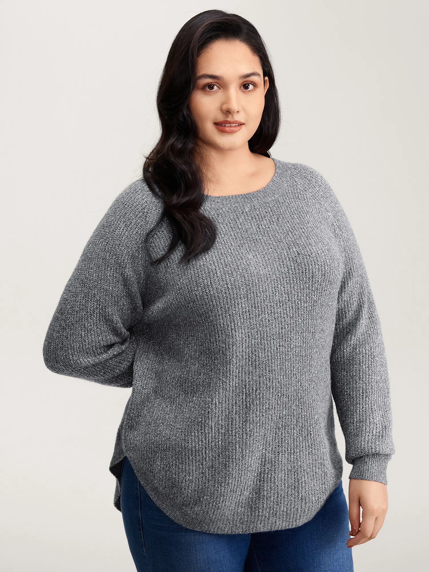 BloomChic Lady's Basic Oversized Dark Gray Knitting Garment - Back Bow Split Back Longsleeves Pullover, Women's Loose-Fitting Spandex Knitwear with Medium Stretch, Casual Autumn Top Knit Outfits Knit Turtle Neck Swimweek, Tummy Friendly Fit,Summerfinds