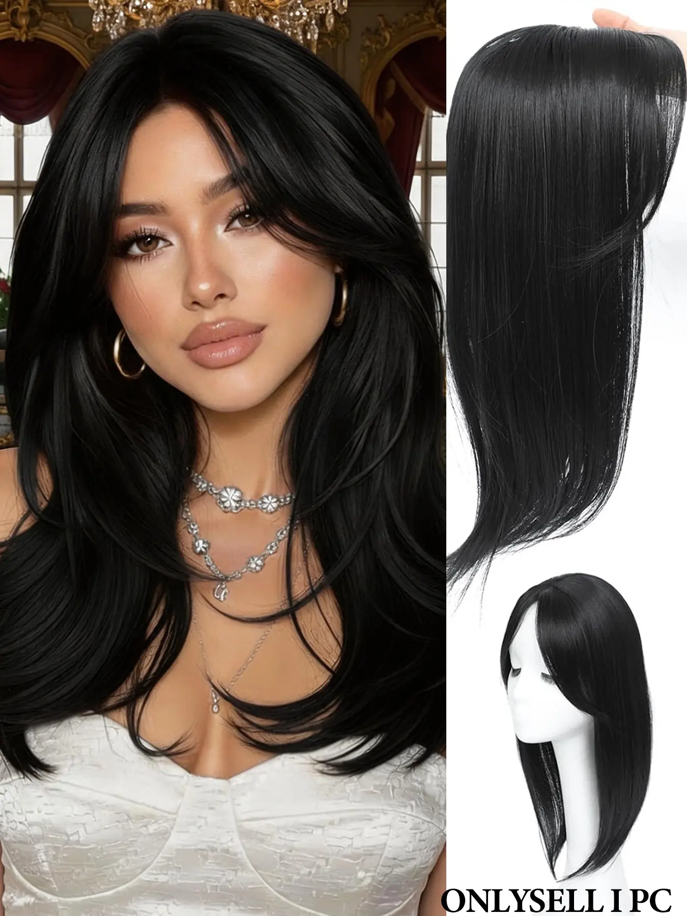 18 Inch Hair Topper for Women, Thinning Hair Solution, 6.5"x6.5" Large Base, Clip In, Bangs, Lightweight, Easy Wear, Synthetic Hairpiece, Hair Wig, Synthetic Fiber Wig