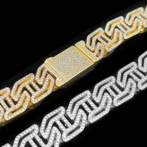 16mm Moissanite Bracelet Necklace Prong Baguette Curb Chain High Quality Iced Moissanite Bracelet Necklace Hip Hop Rapper Luxury Fashion Jewelry Gift Party Bling Statement