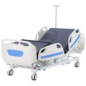 VEVOR Premium 5 Function Full Electric Hospital Bed, ICU Electric Medical Bed with Trendelenburg Reverse Trendelenburg, 5-Inch Locking Casters, IV Pole for Home Hospital Use, 550LBS Loading