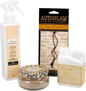 High Maintenance - 4 Ounce Laundry Detergent - 8 Ounce Room Spray - 3 Ounce Jar Candle - Autoglam Air Freshener Gift Suite; Set of 4