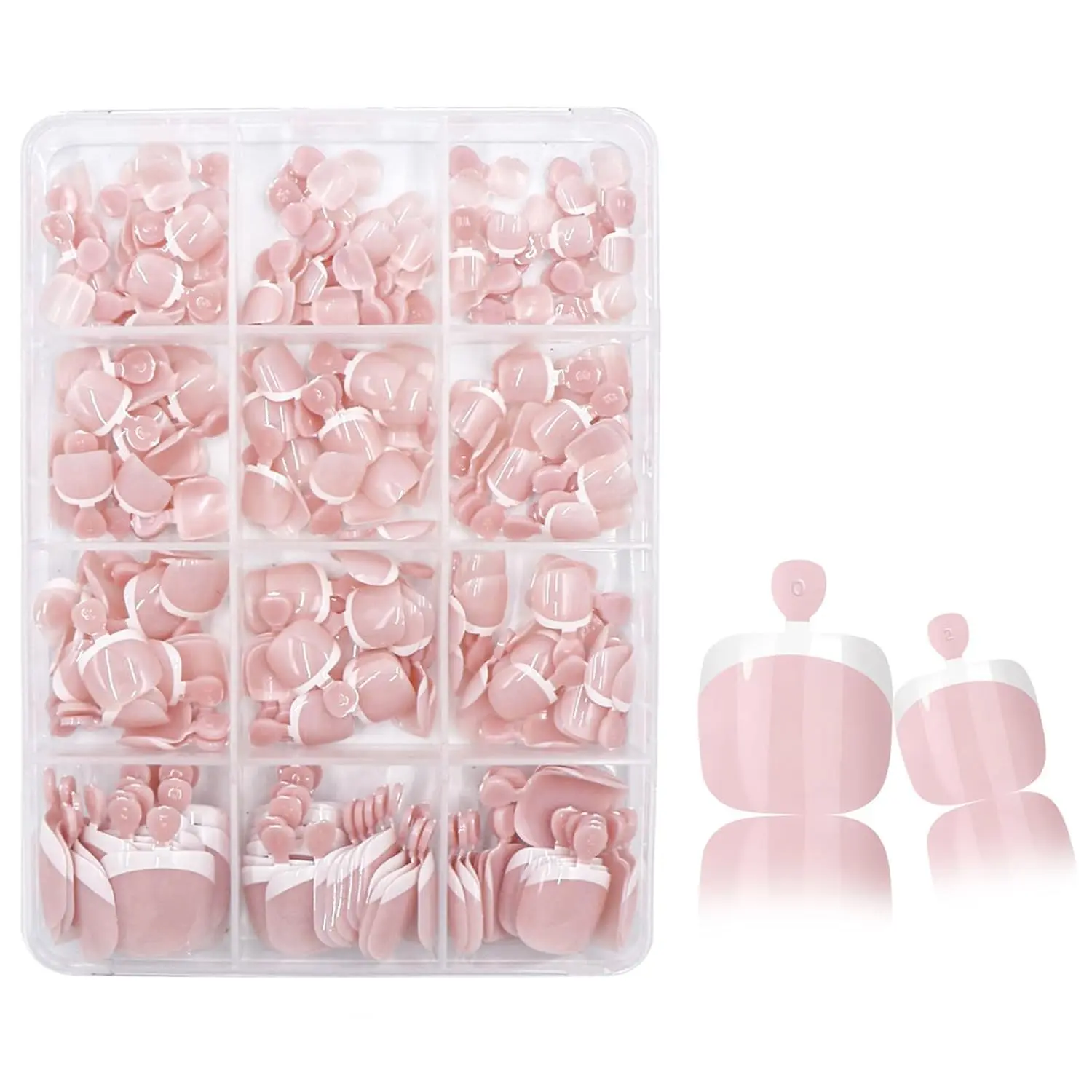 240Pcs White French Tip Press on Toenails Short Square Fake Toe nails Press ons with Design Stick on Toe nails Reusable Acrylic False ToeNails Artificial Glue on Toenails for Women Nails Manicure