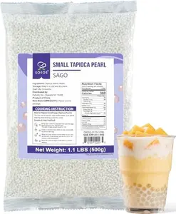 Soeos Small Tapioca Pearls for Asian Desserts, Bubble Tea, and Puddings, Quick-Cooking Sago Ball, Non-GMO, Gluten-Free,1.1 lbs (500g)