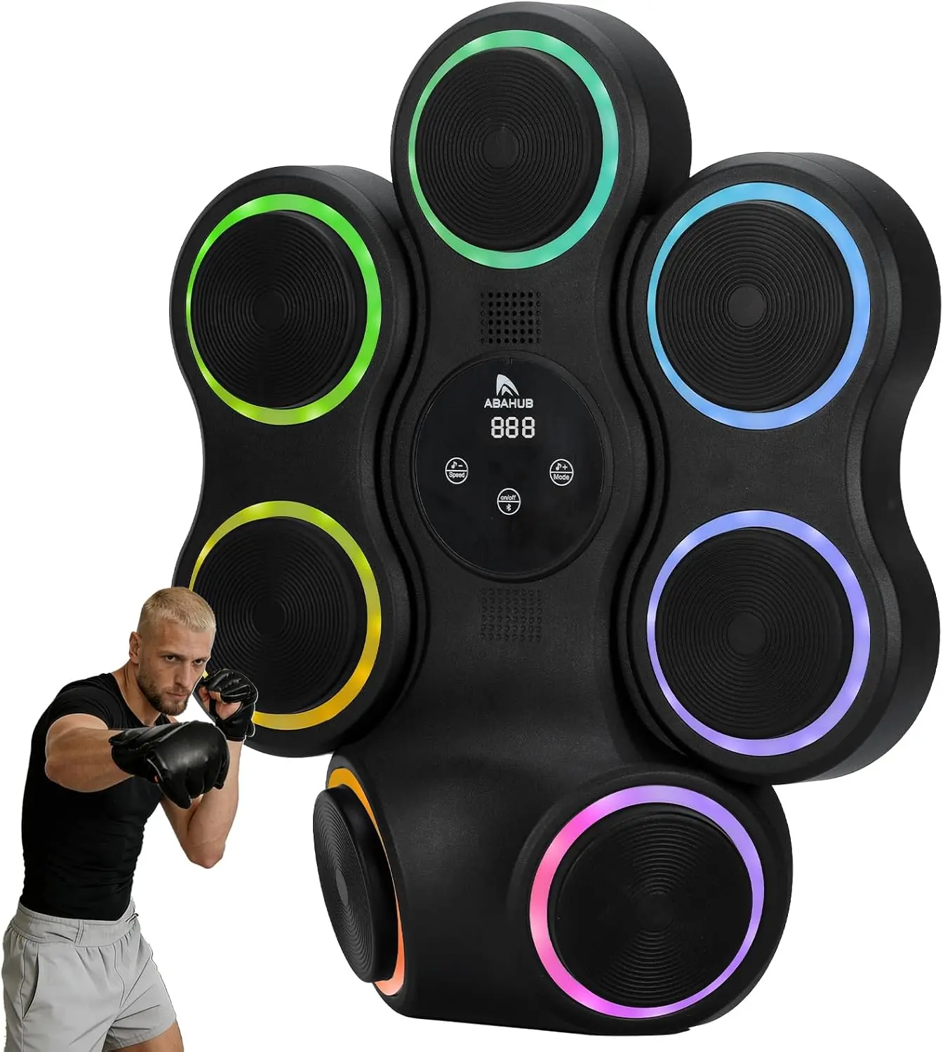 ABAHUB Wall Mounted Electronic Boxing Set - Fixed Size, 15in Interactive Punching Target, Bluetooth, Colorful Lights, Gloves, Bracket Mount, 11 Modes, Unisex Adults' Boxing Training Equipment, Interactive Boxing Trainer, Home Fitness Gear, Gift Choice