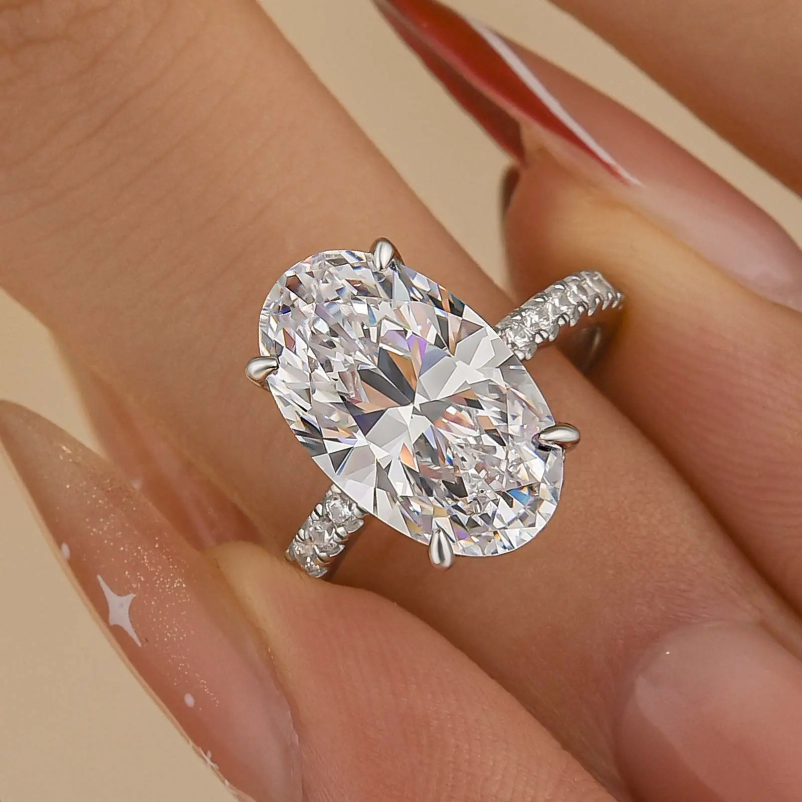 MAXINEJEWELRY 5.0ct Oval Cut 5A Cubic Zirconia Engagement Ring - Women's Artificial Gemstone Jewelry with Multi-Occasion Use for Proposal, Wedding, Anniversary