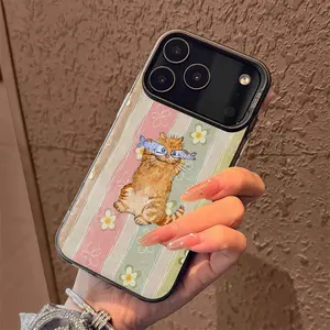 Orange Cat Salted Fish Pattern Case for iPhone 17 Pro Max 17 Air 16/15/14/13/12/11 Pro Max XR XS E Plus Retro High-end Shockproof Drop Screen Protection Cute Durable PC Smartphone Cover