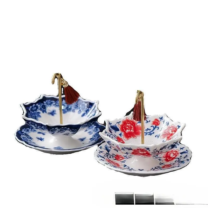 Blue-and-White Porcelain Umbrella Tea Infuser Set – Vintage Floral Ceramic Loose Leaf Strainer with Tassel & Saucer, Aesthetic Home Tea Brewing Accessory, Coffee Filter, and Rustic Kitchen Table Decor for Tea Lovers