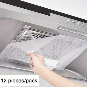 1 Pack 12 Pieces Kitchen Range Hood Filter Mesh, Universal Oil Proof Sticker, High Temperature Resistant, No Clean Large Size Oil Absorption Net