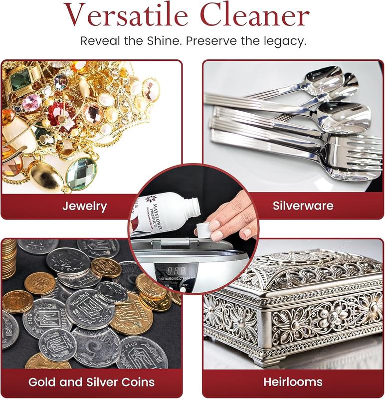 Mayflower Jewelry Cleaner for Ultrasonic Machine Made in USA Non Toxic Tarnish Remover Solution Concentrate 2-pack for Cleaning Gems Diamond Rings Silver Gold and Platinum. Cleans Eyeglasses