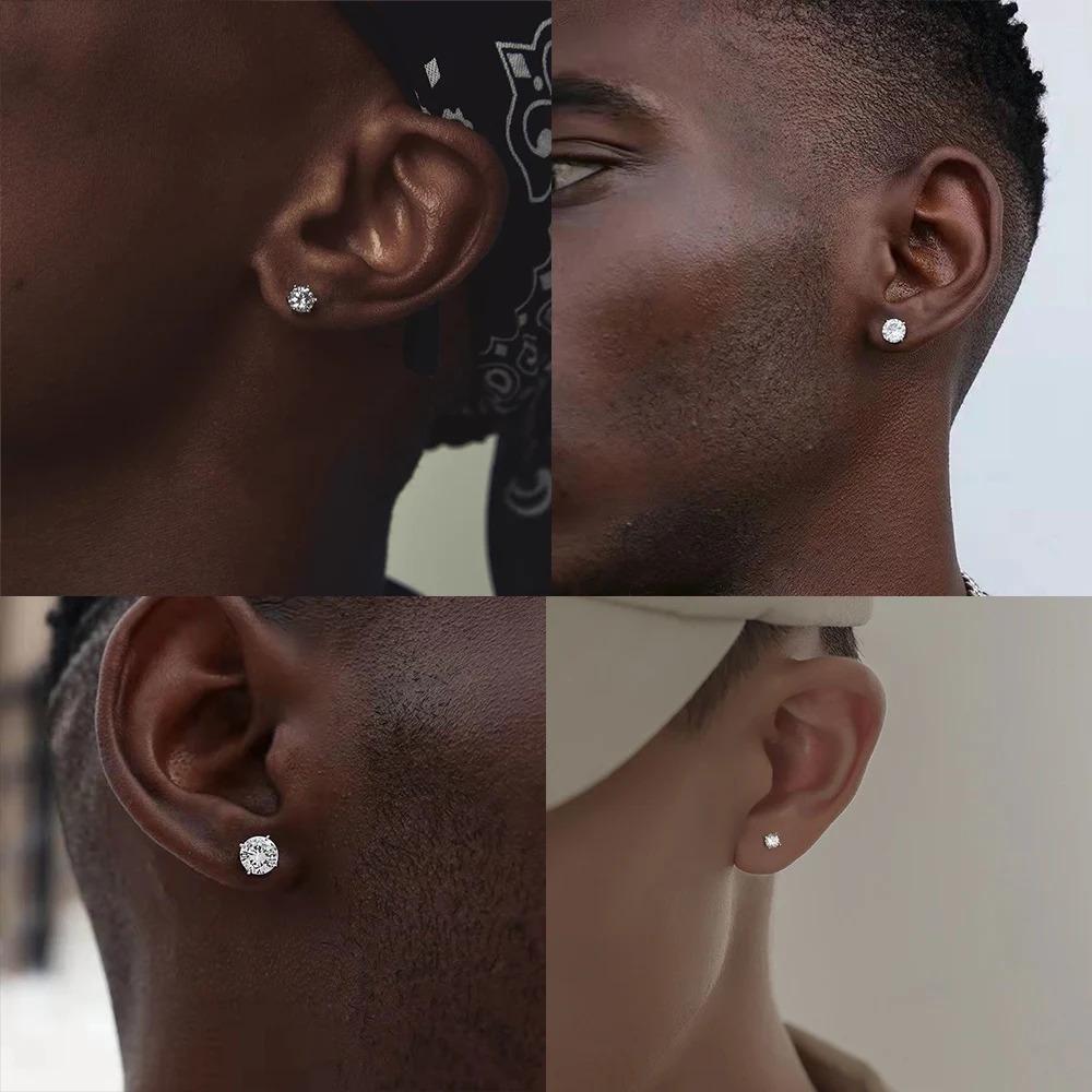 1Pairs/2Pcs Stainless Steel Crystal Studs Earrings For Women Men 4 Prong Tragus Round Clear Cubic Zirconia Ear Jewelry