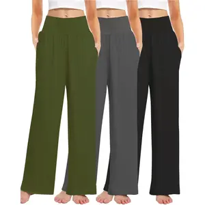 3PACK Women's Casual Loose Wide Leg Cozy Pants Yoga High Waisted Sweatpants Comfy Lounge Pants with Pants with PocketsGift