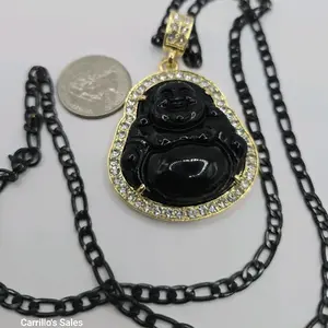 BUDDHA beautiful necklace black color stainless steel figaro style 26"inches