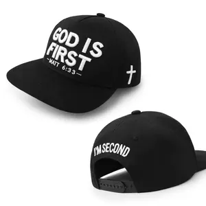3D Embroidery GOD IS FIRST I'M SECOND Cross Flatbill Snapback Hat With Matt 6:33, Adjustable Unisex Fit, Streetwear FaithWear Christian Style