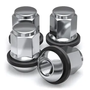 M12x1.5 Thread Lug Nuts for OEM Wheels - 4 Chrome Honda/Acura Lug Nuts with Washer - Radius Seating - Carbon Steel for Durable Construction & Easy Installation - 1907WR-4