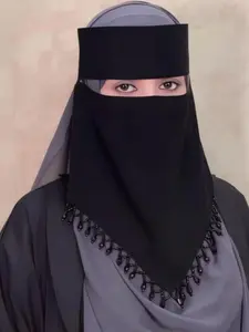 Women's Plain Fringe Niqab, Breathable Single Layer Mesh, Elegant Evening Headscarf Hijabs, Suitable for Prayer, Travel, Casual Wear, Abaya Companion