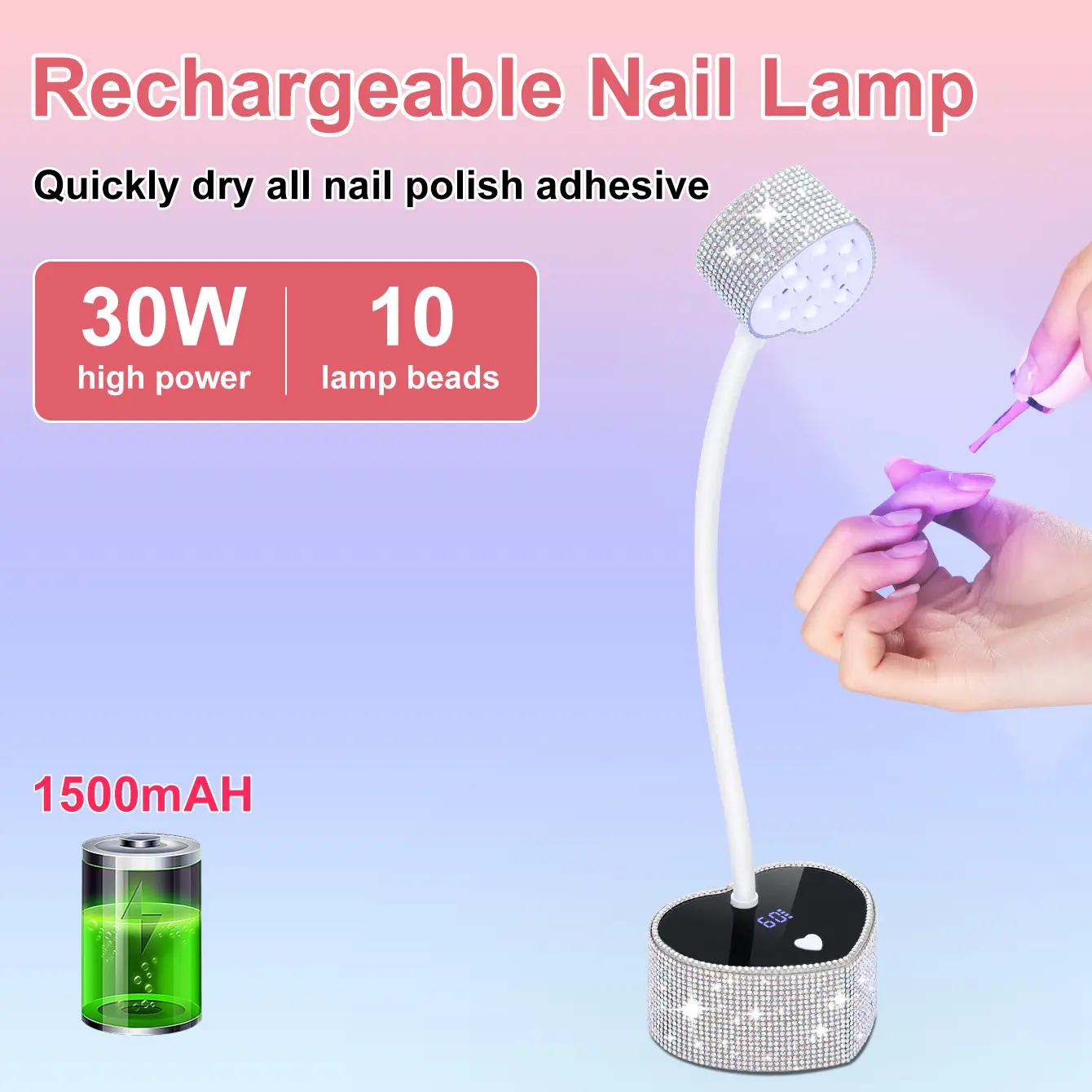 Compact UV LED Gel Nail Dryer - Cordless Rechargeable Portable Lamp with 360° Flexible Gooseneck, 2 Timers, Auto-Sensor, Fast Drying, Full Coverage, LCD Screen, Batteries, Ideal Gift for Home Use Nail Care Manicure (Mother's Day)