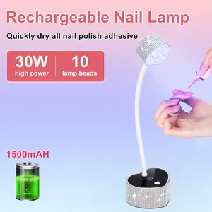 New Diamond-Studded Heart-Shaped Goose Neck U-Light Portable Home Rechargeable Sensor Nail Art Lamp Quick-Dry Manicure Light Suitable for Nail Salons