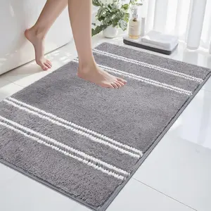 Bathroom Rugs Non Slip Washable 24x17, Ultra Soft Super Absorbent Bath Rugs for Bathroom Floor, Shaggy Chenille Bath Rug, Microfiber Plush Quick Dry Bath Mat for Bathtub, Sink and Shower, Gray