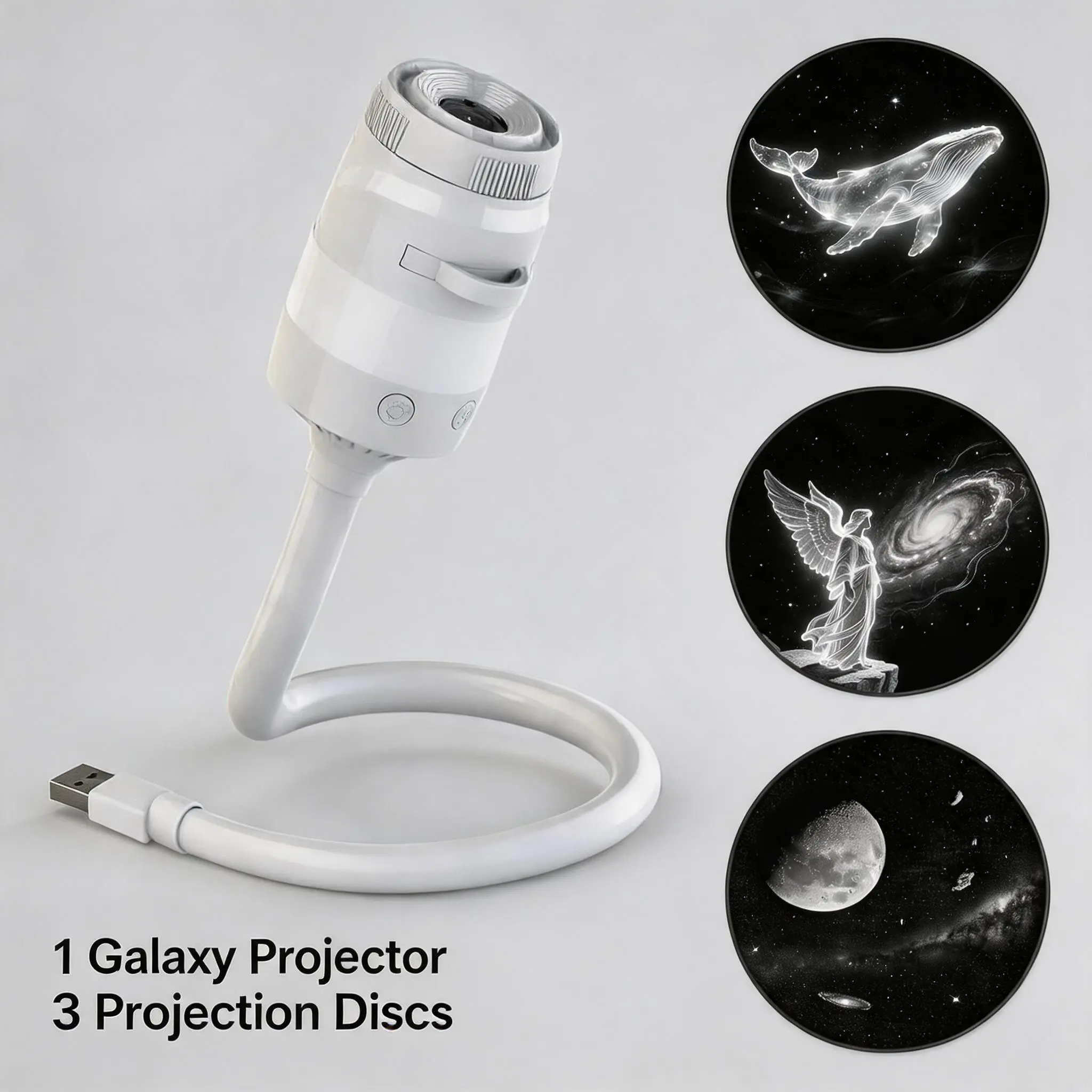 2-in-1 Galaxy Projector Night Light, Starry Sky Projector Lamp with Moon & Galaxy Effect, USB Powered LED Ambient Light, 360° Rotating Bedroom Ceiling Decor, Sleep Light Gift for Kids & Adults