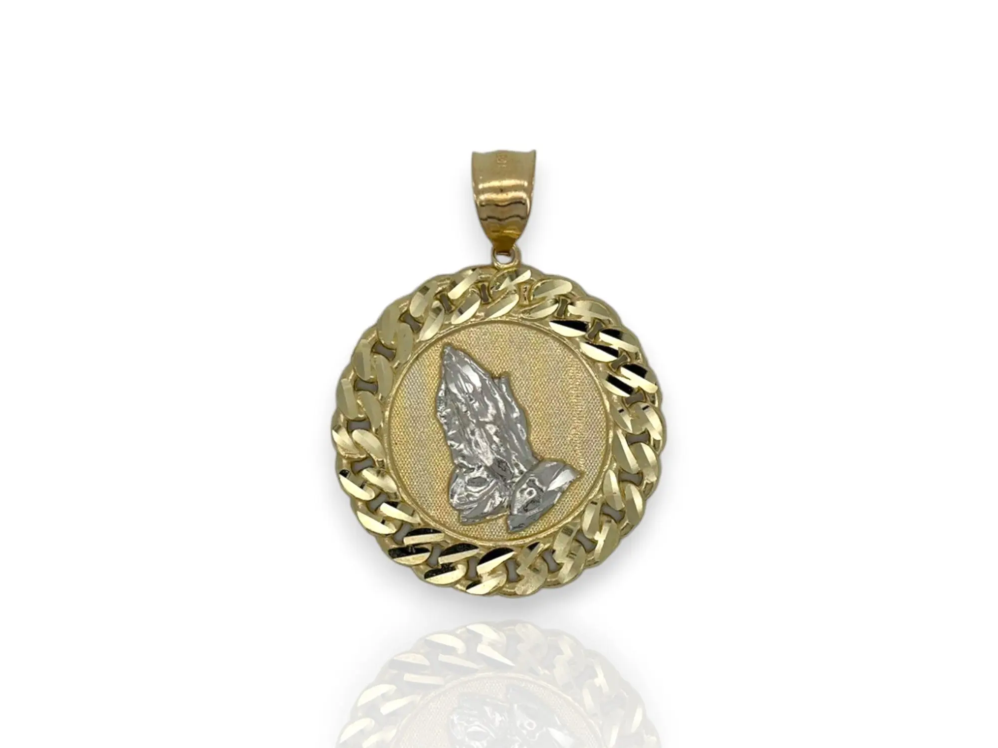 Praying Hands Medallion Pendant - 10k Yellow Gold