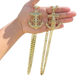 High Quality Cuban Chain Virgin Anchor or Jesus Cross Anchor 8.50mm no green skin Design Virgen de Guadalupe Ancla o Cruz ancla durable jewelry