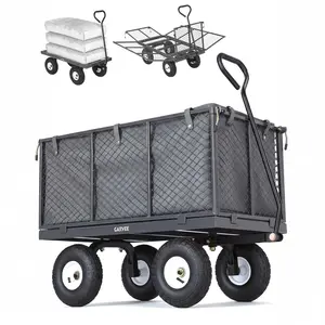 [FLASH SALE] Garvee 800LBS Heavy Duty Steel Garden Cart Wagon with 10" Pneumatic Tires, Removable Mesh Sides, 180° Rotating Handle & Waterproof Bag, Utility Yard Trailer for Lawn, Garden & Farm, Gray,Black