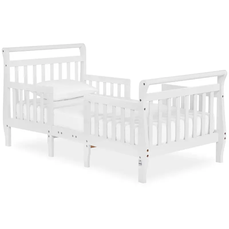 White Wooden 3-in-1 Convertible Toddler Bed - Low-to-Floor Design, Safety Rails, Certified Safe for Kids, Safe Sleep Bed