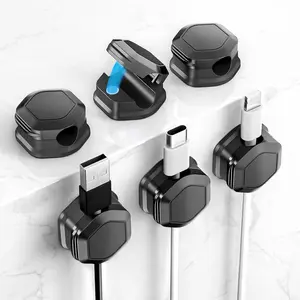 Magnetic Cable Clips Self Adhesive Cord Holder Smooth Adjustable Wire Keeper for Desk Nightstand Phone Charger Computer Home Office Car Black 6 Pack