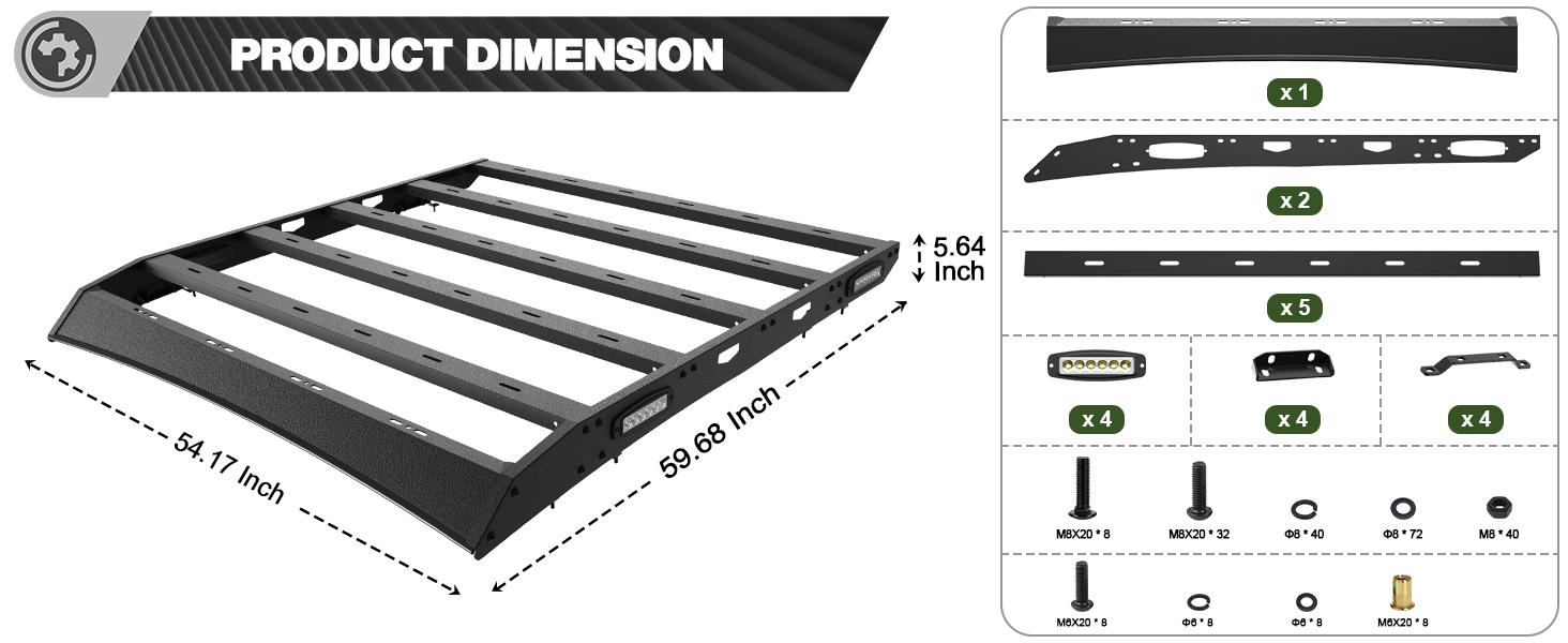 Roof Rack for 2009-2018 Ram 1500, Heavy Duty Steel Roof Cargo Rack, Low Profile Off-Road Roof Platform, 800 lb Load Capacity, Powder Coated Carbon Steel