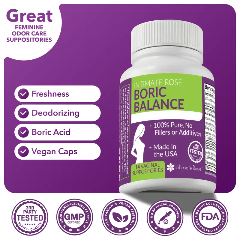 Intimate Rose 600mg GMP Certified Hydrogen Borate Vaginal Suppositories - 30-Count Easy-Insert Capsules, Women's Wellness Aid, Gentle Daily Care, pH Balancer, No Artificial Additives