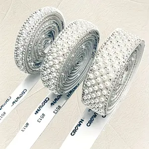 1 Yard (90cm) Self-Adhesive Pearl Rhinestone Ribbon, Crystal Decorative Strip for Wedding Birthday Party Crafts, DIY Dress Shoes Bag Clothing Decorations